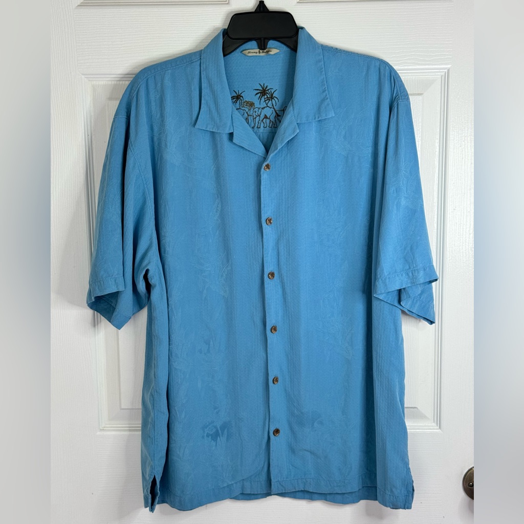 Tommy Bahama Sky Blue Al Fresco Tropics Camp 100% Silk Shirt Size Xl